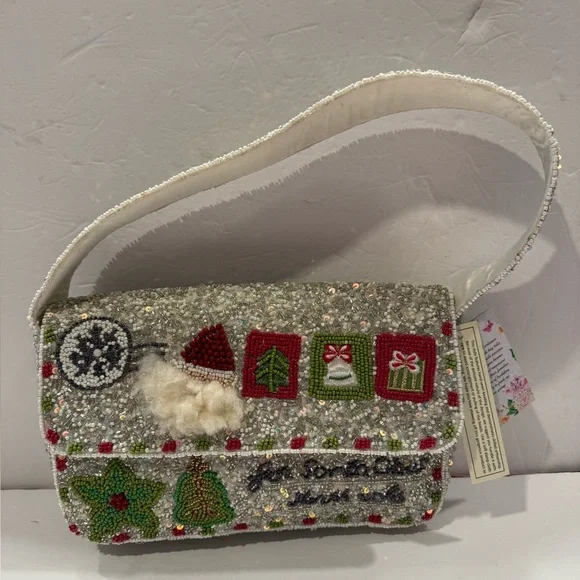 MADE IN INDIA Christmas beaded Shoulder Bag NWT - Picture 4 of 12